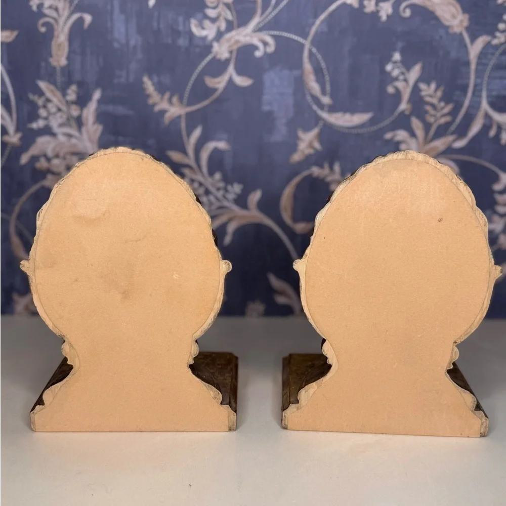 Vintage Estate Wooden Pinecone Bookends Pair | Heavy Solid Wood Gold Finish